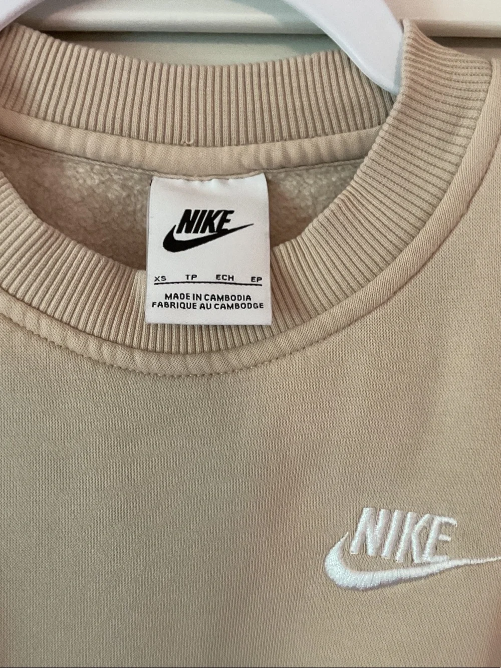Kids size xs Nike Tan Crewneck Sweatshirt with White Swoosh